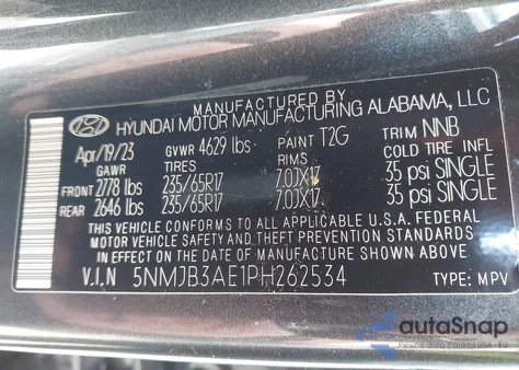 2023 Hyundai Tucson Sel из США, поврежденный, VIN 5NMJB3AE1PH262534